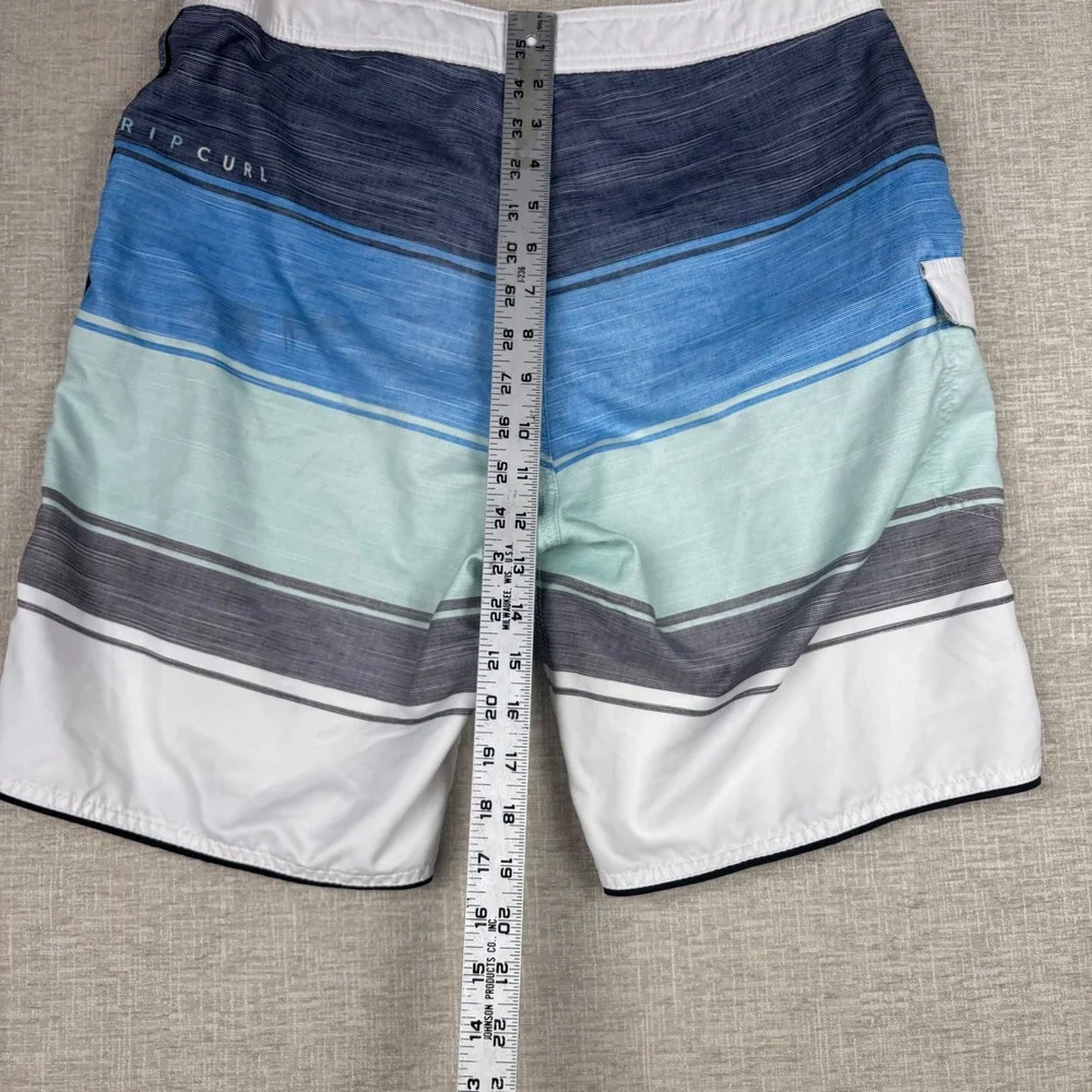 Rip Curl Surf Craft Mens Blue Striped Board Shorts Size 31 Swim Trunks Pocket